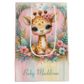 かわいいベビーキリンパーソナライズされたの名前 ミディアムペーパーバッグ (裏面)