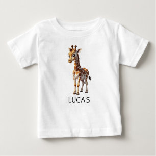 かわいいベビーキリン動物の子供たちがパーソナライズ ベビーTシャツ