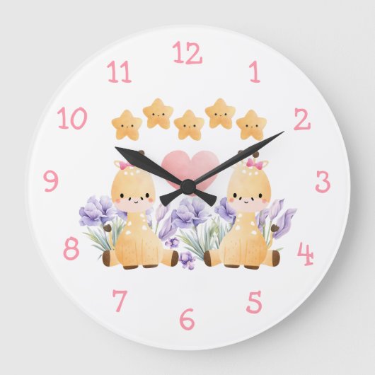 かわいいベビーキリン壁時計 |私たちは完璧なデュオ ラージ壁時計 (正面)