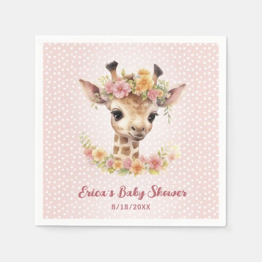 かわいいベビーキリン少女ワイルドサファリシャワースプリンクル スタンダードカクテルナプキン (正面)