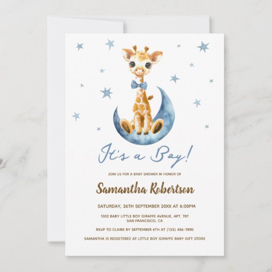 かわいいベビーキリン水の色その男の子の赤ちゃんシャワー 招待状 (正面)