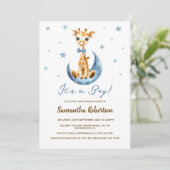 かわいいベビーキリン水の色その男の子の赤ちゃんシャワー 招待状 (スタンド正面)