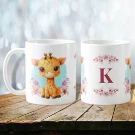 かわいいベビーキリン魅力的フローラモノグラム コーヒーマグカップ