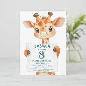 かわいいベビーキリン&サイン子供の誕生日パーティー 招待状 (スタンド正面)