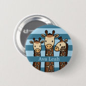 かわいいベビーキリン·トリオさん、子どもの名前を追加 缶バッジ (正面&裏面)