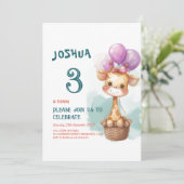 かわいいベビーキリンIバルーン子供の誕生日パーティー 招待状 (スタンド正面)