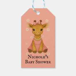 かわいいベビーキリンinピンクの女の子の赤ちゃんシャワー感謝してい ギフトタグ