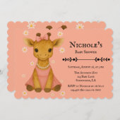 かわいいベビーキリンinピンクの女の子の赤ちゃんシャワー 招待状 (正面/裏面)