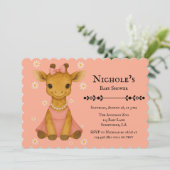 かわいいベビーキリンinピンクの女の子の赤ちゃんシャワー 招待状 (スタンド正面)