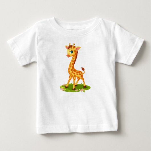 かわいいベビーキリンonグラスマンガ ベビーTシャツ (正面)