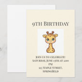かわいいベビーギラフの9歳の誕生日招待状 招待状 (正面/裏面)