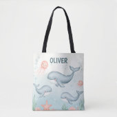 かわいいベビークジラとクラゲ トートバッグ (正面)