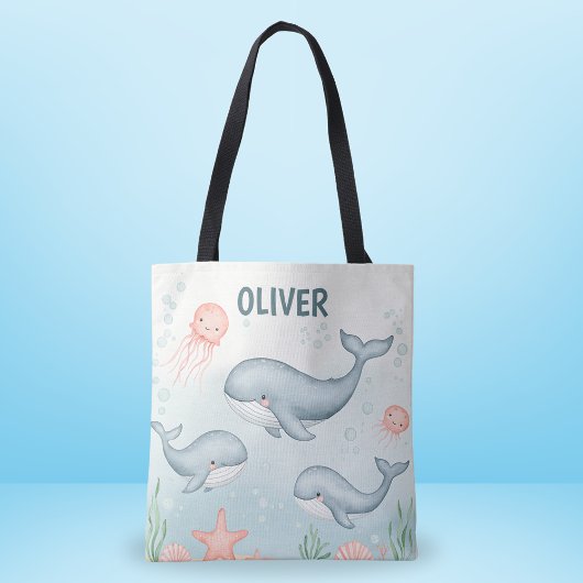かわいいベビークジラとクラゲ トートバッグ