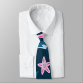 かわいいベビークジラとヒトデ柄 ネクタイ (タイ)