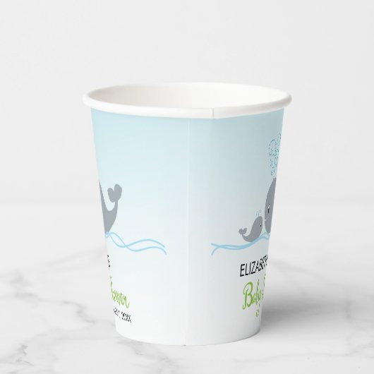かわいいベビークジラと母ベビーシャワー紙カップ 紙コップ (右)