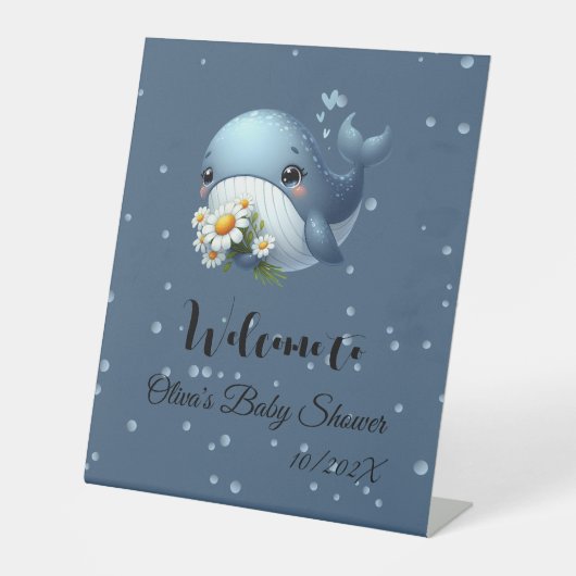 かわいいベビークジラ赤ちゃんシャワー台座看板 台座サイン (正面)