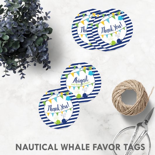 かわいいベビークジラ赤ちゃんシャワー(両面)ありがとう フェイバータグ