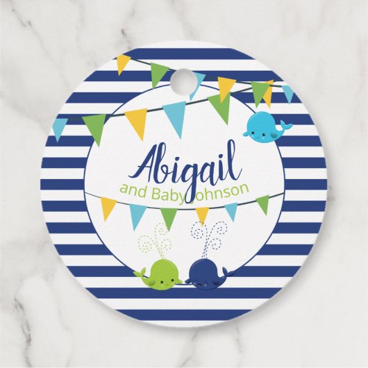 かわいいベビークジラ赤ちゃんシャワー(両面)ありがとう フェイバータグ (裏面)