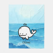 かわいいベビークジラ – かわいいズシークリーチャーラインアート フリースブランケット (正面)