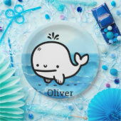 かわいいベビークジラ – かわいいズシークリーチャーラインアート ペーパープレート (パーティー)