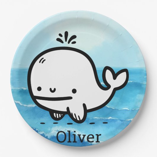 かわいいベビークジラ – かわいいズシークリーチャーラインアート ペーパープレート (正面)