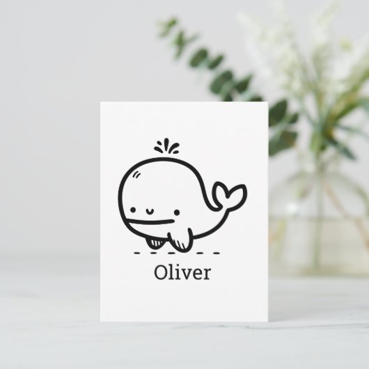 かわいいベビークジラ – かわいいズシークリーチャーラインアート ポストカード (スタンド正面)