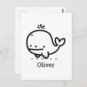 かわいいベビークジラ – かわいいズシークリーチャーラインアート ポストカード (正面/裏面)