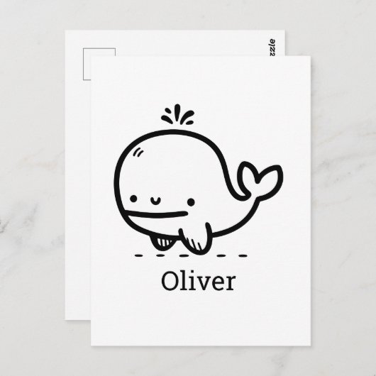 かわいいベビークジラ – かわいいズシークリーチャーラインアート ポストカード (正面/裏面)