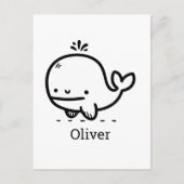 かわいいベビークジラ – かわいいズシークリーチャーラインアート ポストカード (正面)
