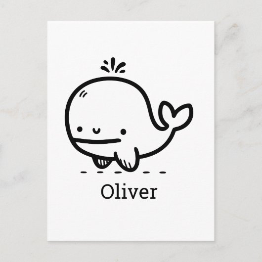 かわいいベビークジラ – かわいいズシークリーチャーラインアート ポストカード (正面)