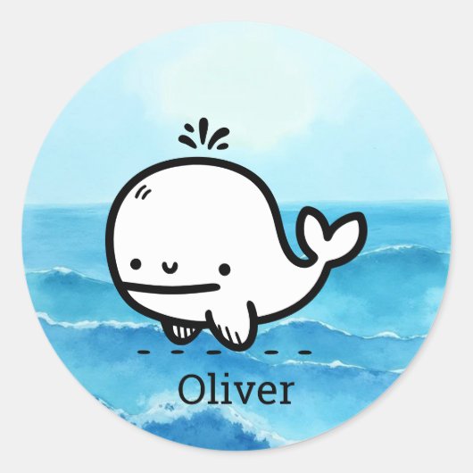 かわいいベビークジラ – かわいいズシークリーチャーラインアート ラウンドシール (正面)