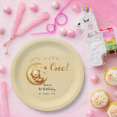 かわいいベビークマが月の上で眠る1歳の誕生日 ペーパープレート (パーティー)