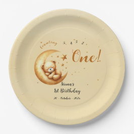 かわいいベビークマが月の上で眠る1歳の誕生日 ペーパープレート