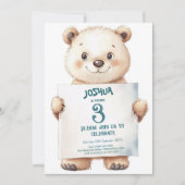 かわいいベビークマとサイン子供の誕生日パーティー 招待状 (正面)