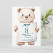 かわいいベビークマとサイン子供の誕生日パーティー 招待状 (スタンド正面)