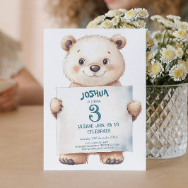 かわいいベビークマとサイン子供の誕生日パーティー 招待状