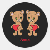 かわいいベビークマとハートクラシックラウンドステッカー ラウンドシール (正面)