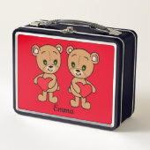 かわいいベビークマとハート メタルランチボックス (正面)