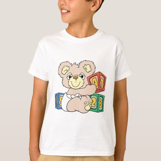 かわいいベビークマとブロック Tシャツ (正面)