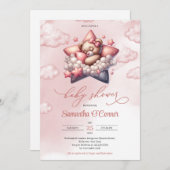 かわいいベビークマ星雲の上で眠るベビーシャワー 招待状 (正面/裏面)