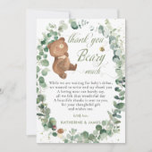 かわいいベビークマ緑のシ男女兼用ャワー サンキューカード (正面)