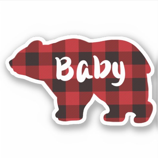 かわいいベビークマ – 赤と黒の格子柄 シール (正面)
