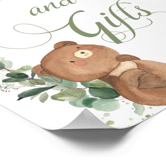 かわいいベビークマeucalyptus緑のカードとギフト ポスター (角)