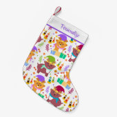 かわいいベビークリスマスおもしろい動物漫画の子供 スモールクリスマスストッキング (正面 (吊り時))