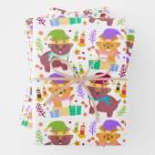 かわいいベビークリスマスおもしろい動物漫画の子供 ラッピングペーパーシート (インサイチュ)