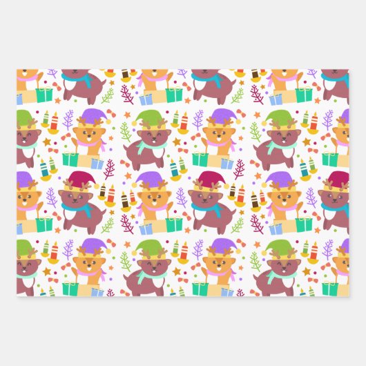 かわいいベビークリスマスおもしろい動物漫画の子供 ラッピングペーパーシート (正面)