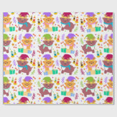 かわいいベビークリスマスおもしろい動物漫画の子供 ラッピングペーパー (フラット)