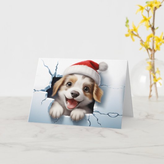 かわいいベビークリスマス動物3D子犬あいさつ カード (黄色い花)