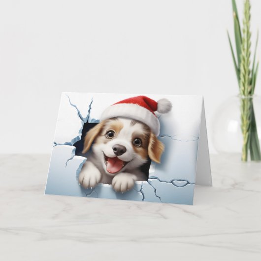かわいいベビークリスマス動物3D子犬あいさつ カード (正面)