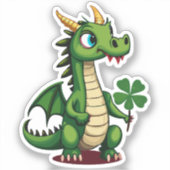 かわいいベビーグッドラックドラゴンと4つのリーフクローバー シール (正面)